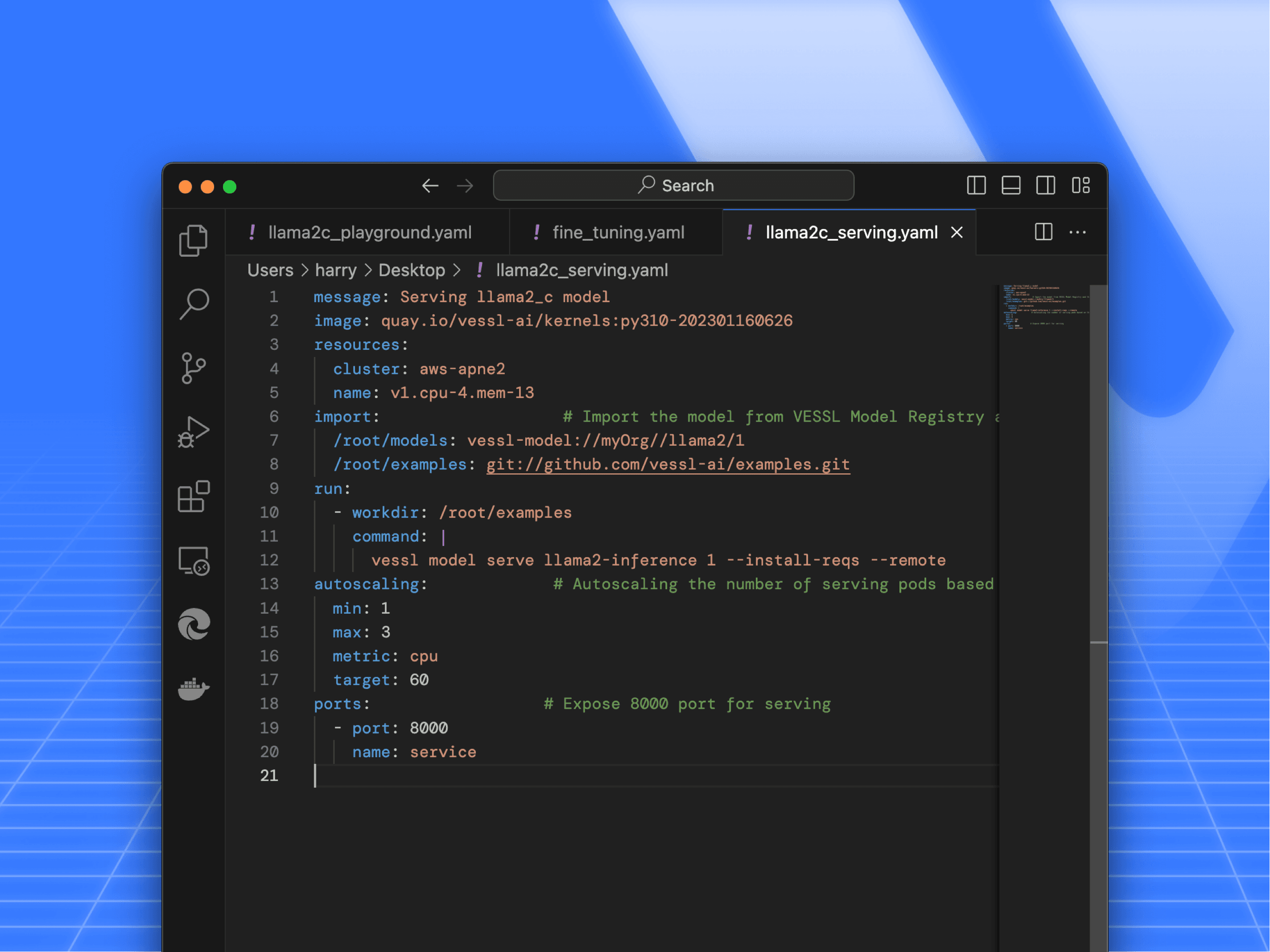 3 YAMLs we shared at MLOps World — Llama2c playground to production